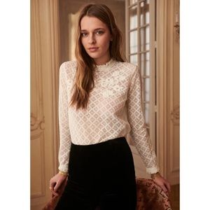 Sézane Clarisse Écru White Floral Embroidered Blouse